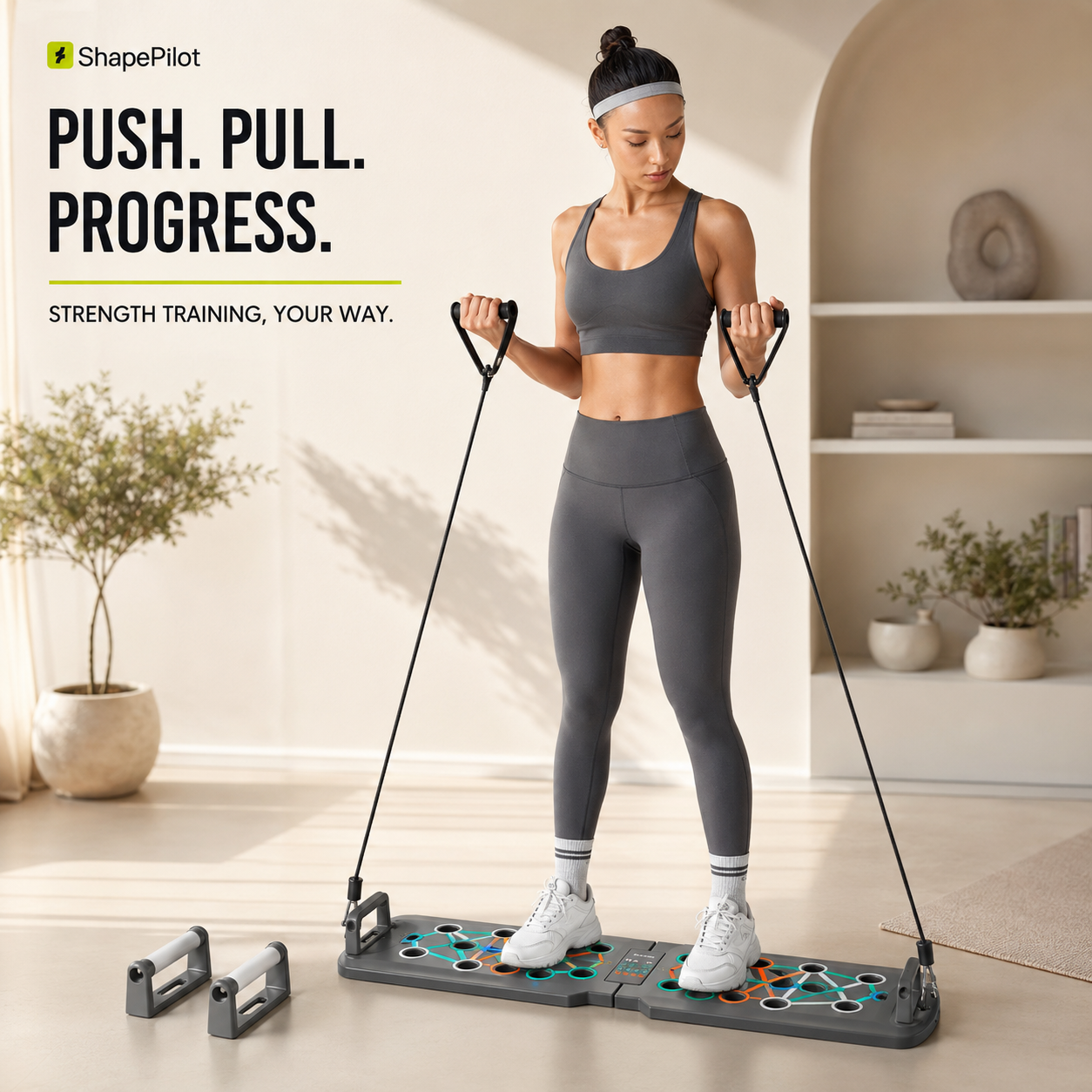 PowerBoard Foldable Push-Up & Resistance System for full-body home workouts