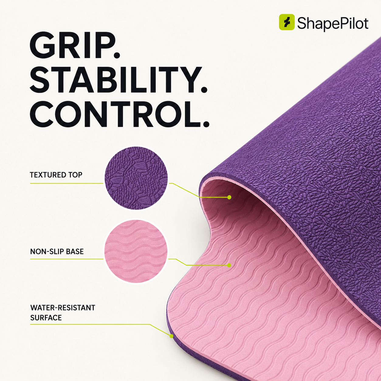 AlignMat Non-Slip TPE Yoga & Fitness Mat - eco-friendly exercise mat with alignment lines