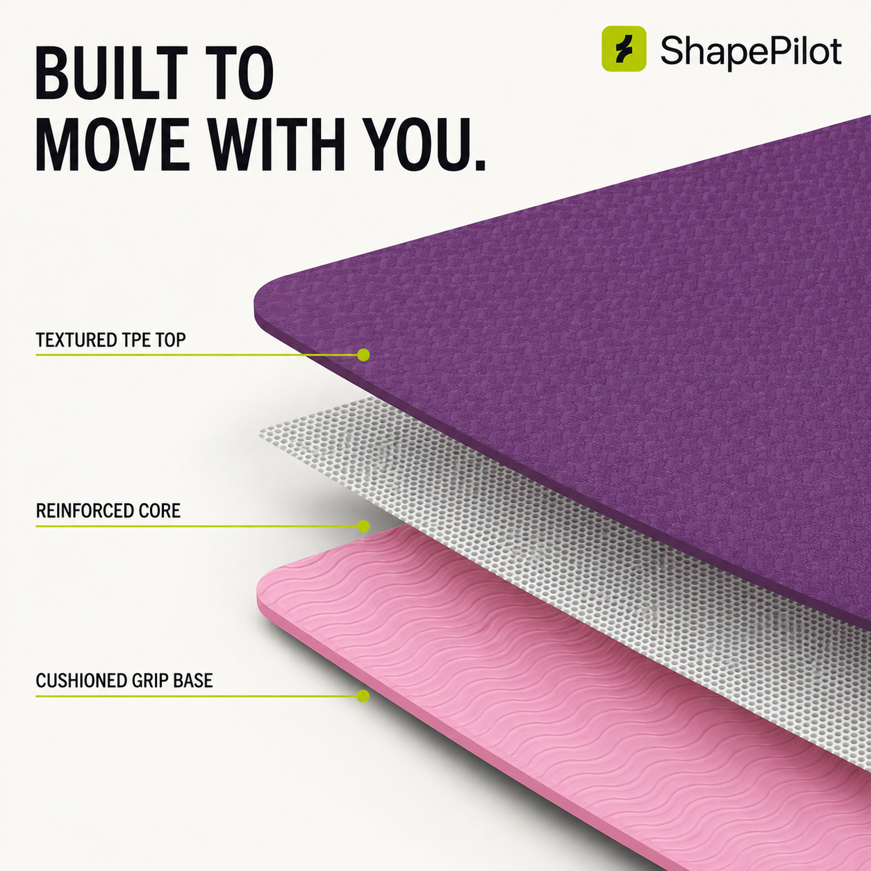 AlignMat Non-Slip TPE Yoga & Fitness Mat - eco-friendly exercise mat with alignment lines