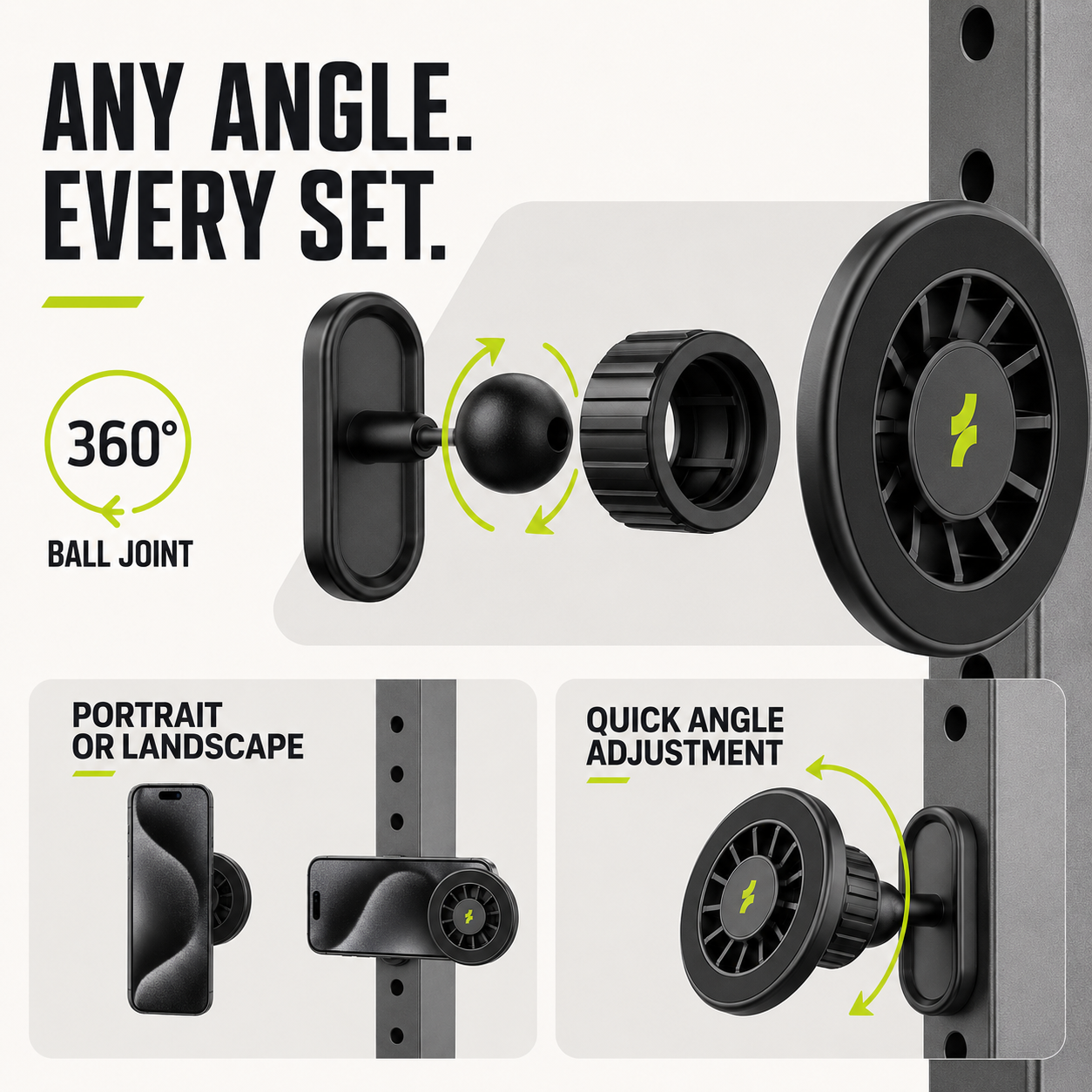 MagLock Gym Phone Mount for treadmill, bike, and equipment handlebars