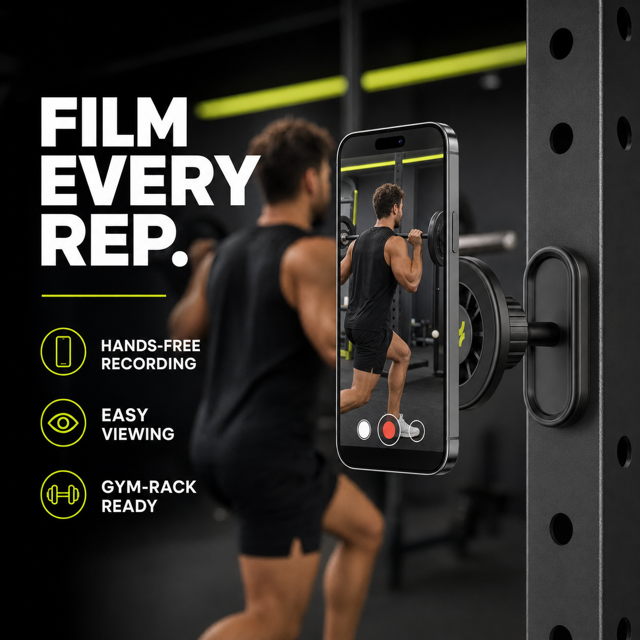 MagLock Gym Phone Mount for treadmill, bike, and equipment handlebars