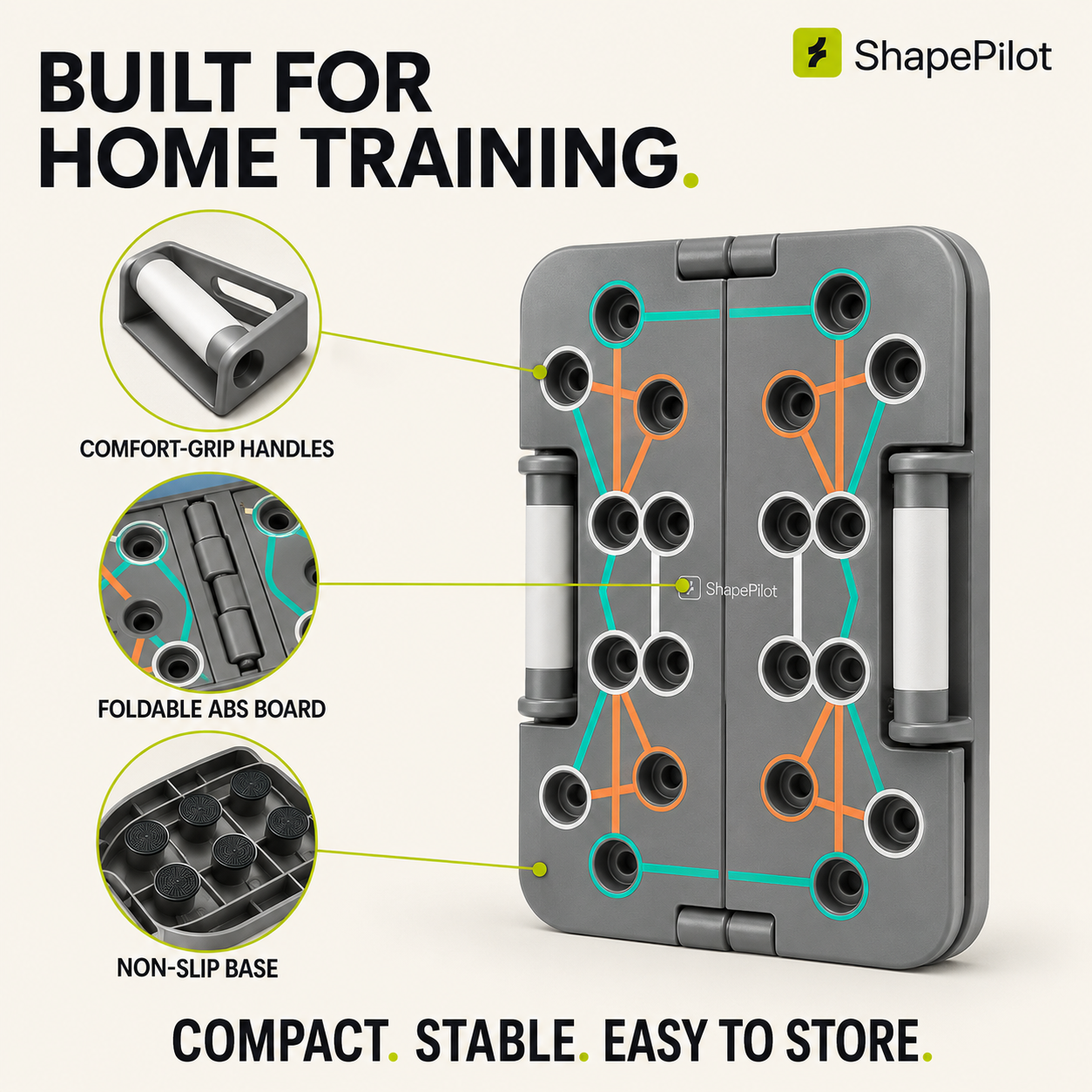 PowerBoard Foldable Push-Up & Resistance System for full-body home workouts