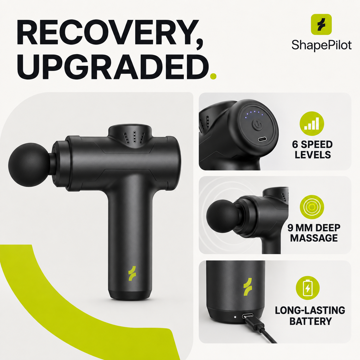 Pulse Mini Massage Gun 4-Head Recovery Kit for portable deep tissue massage