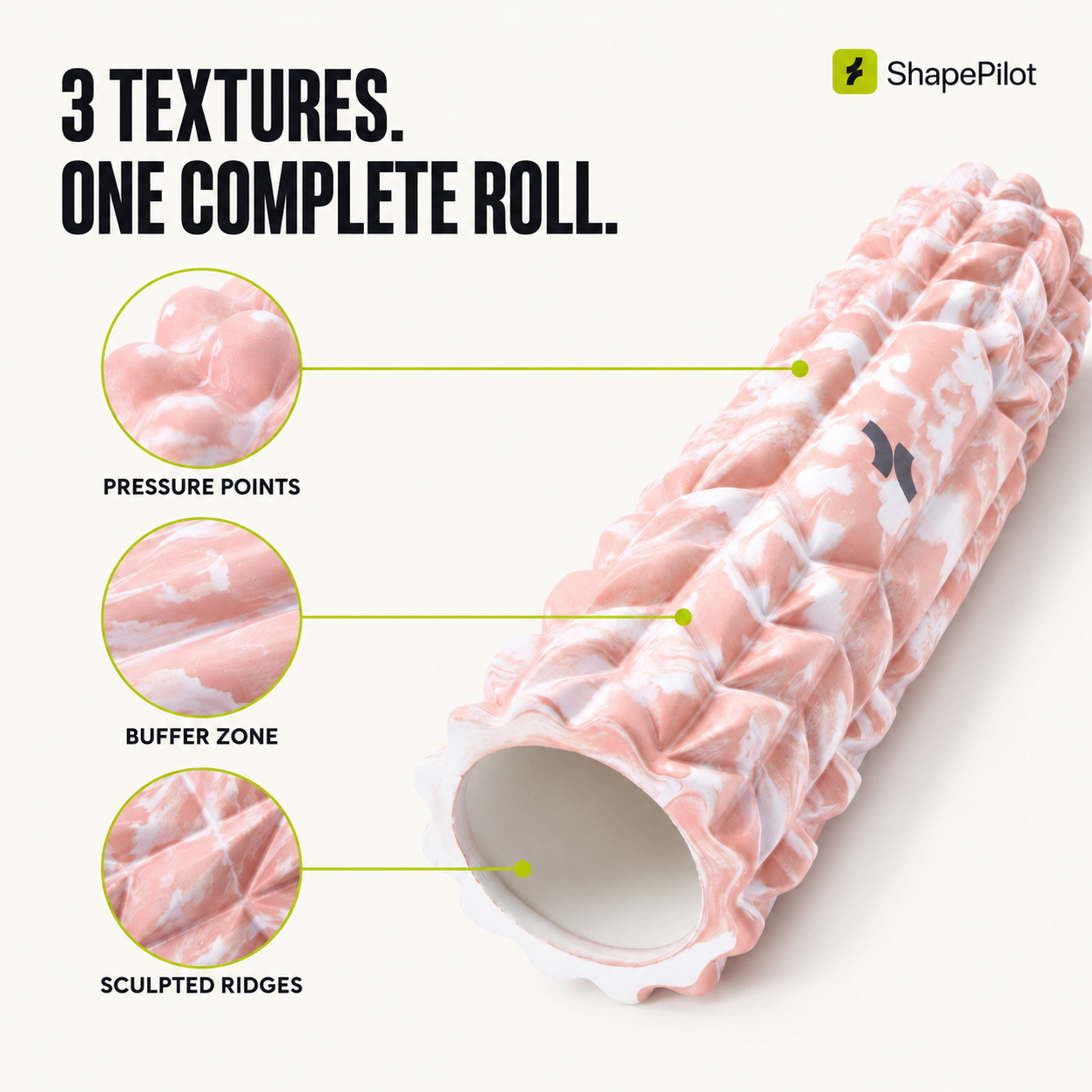 RippleRoll 45cm Textured Foam Roller for deep tissue muscle massage and recovery