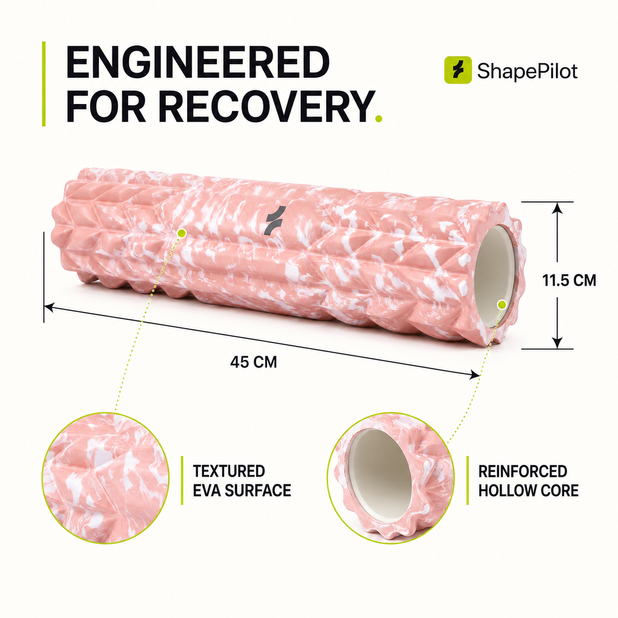 RippleRoll 45cm Textured Foam Roller for deep tissue muscle massage and recovery
